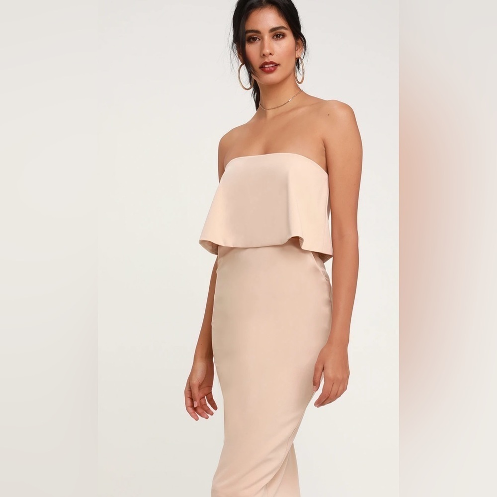 LULU’S Lots Of Love Ivory Strapless Midi Dress Size Small - Picture 2 of 14